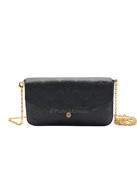 louis vuitton pochette black Louis Vuitton Pochette Felicie in Black Monogram Empreinte Leather (Date  Code: SD2168)