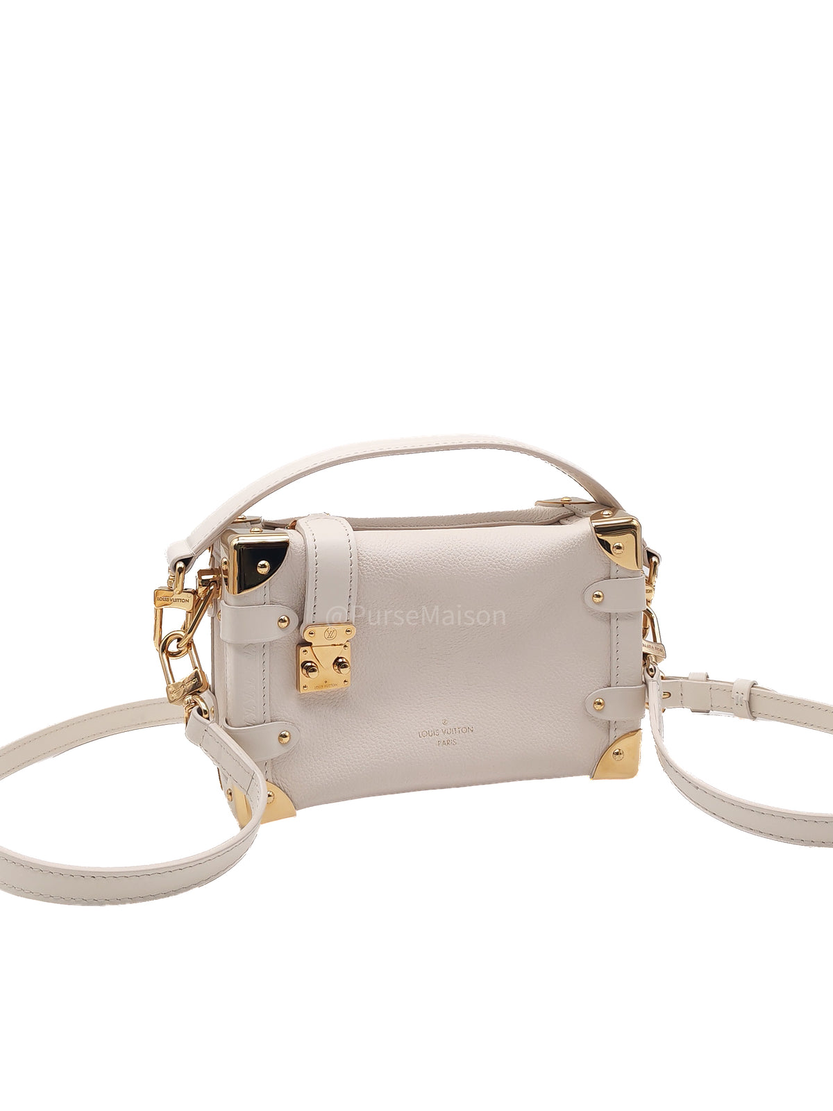 Louis Vuitton Side Trunk PM in Chalk Grained Calfskin Leather and Gold Hardware Microchip | Purse Maison Luxury Bags Shop