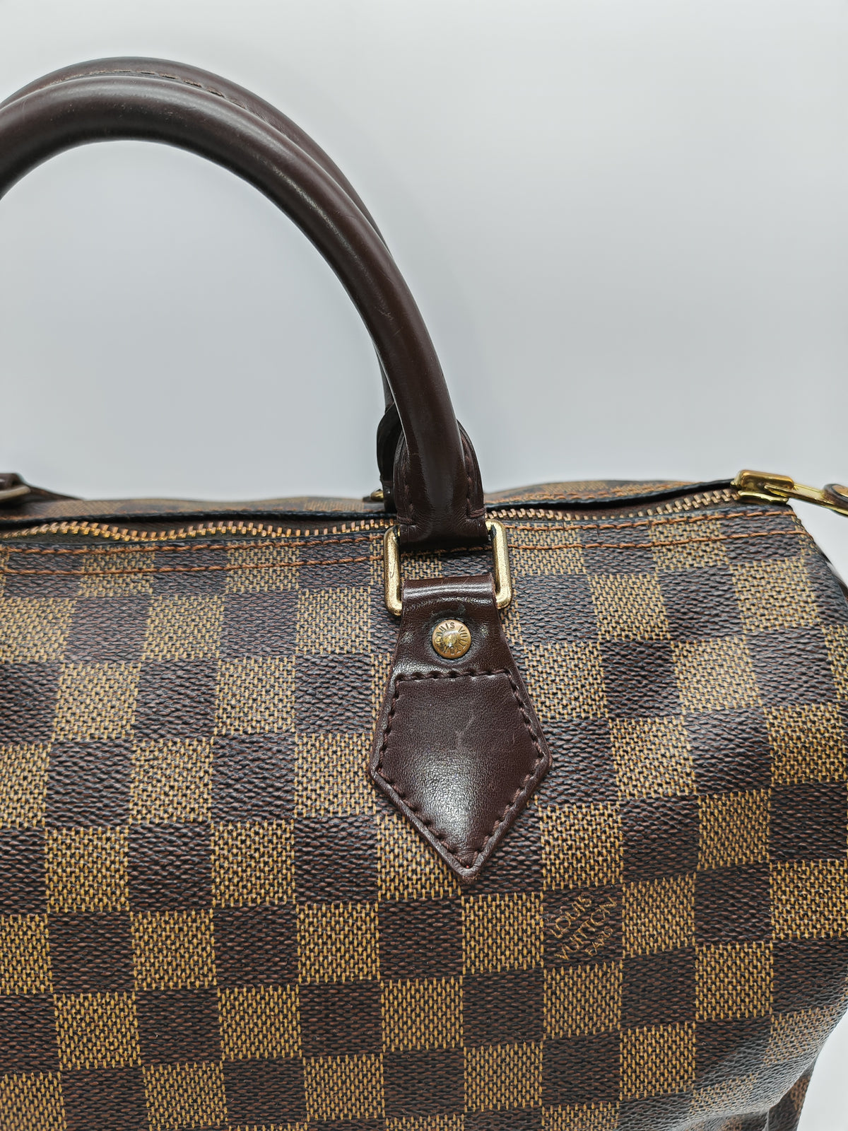 Louis Vuitton Speedy 30 in Damier Ebene Canvas and Gold Hardware (Datecode: SP1087) | Purse Maison Luxury Bags Shop