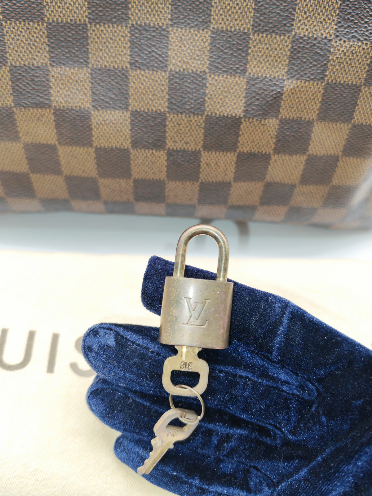 Louis Vuitton Speedy 30 in Damier Ebene Canvas and Gold Hardware (Datecode: SP1087) | Purse Maison Luxury Bags Shop
