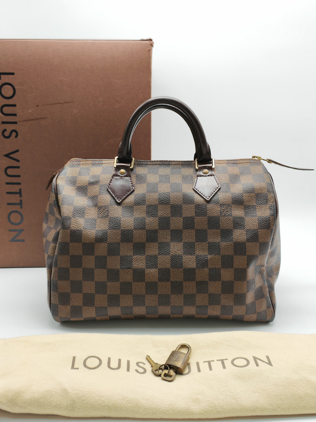 Louis Vuitton Speedy 30 in Damier Ebene Canvas and Gold Hardware (Datecode: SP1087) | Purse Maison Luxury Bags Shop