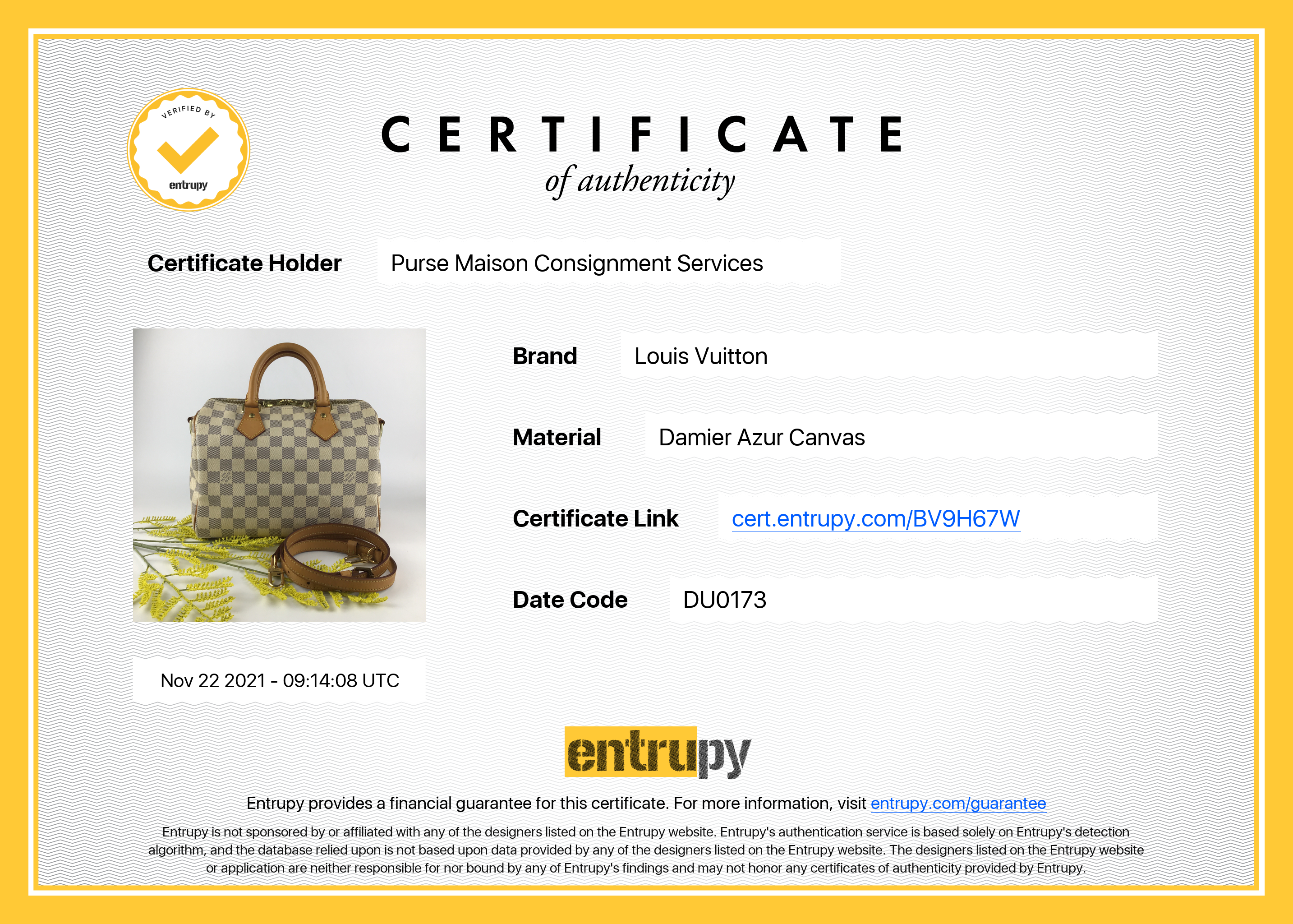 Louis Vuitton Speedy Bandouliere 25 Damier Azur Canvas (Date Code: DU0173)