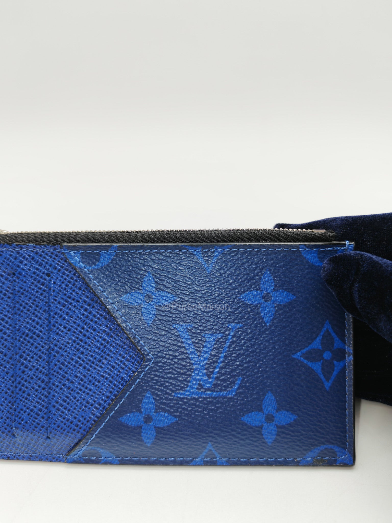 Louis Vuitton Taigarama Coin Card Holder in Cobalt Blue Monogram Canvas and Taïga Leather | Purse Maison Luxury Bags Shop