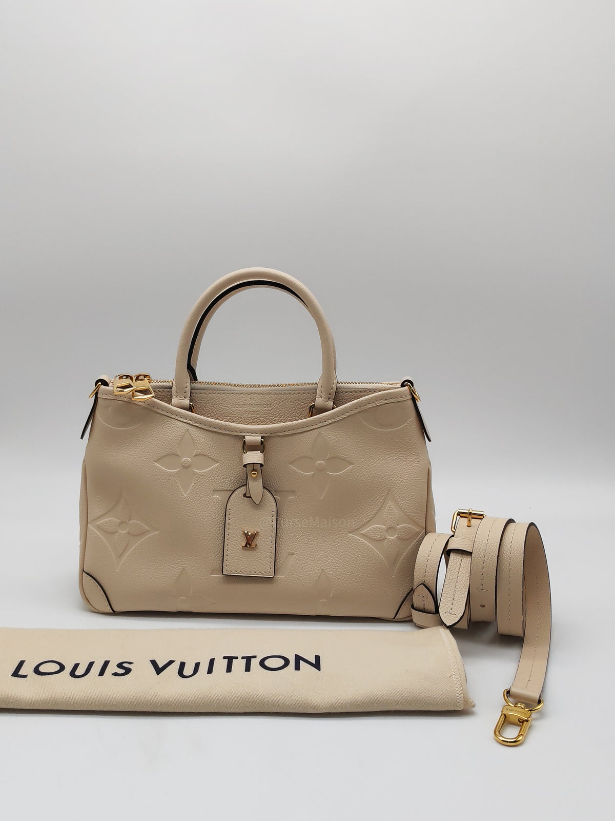 Louis Vuitton Trianon PM Handbag in Cream Grained Cowhide Leather and Gold Hardware Microchip | Purse Maison Luxury Bags Shop