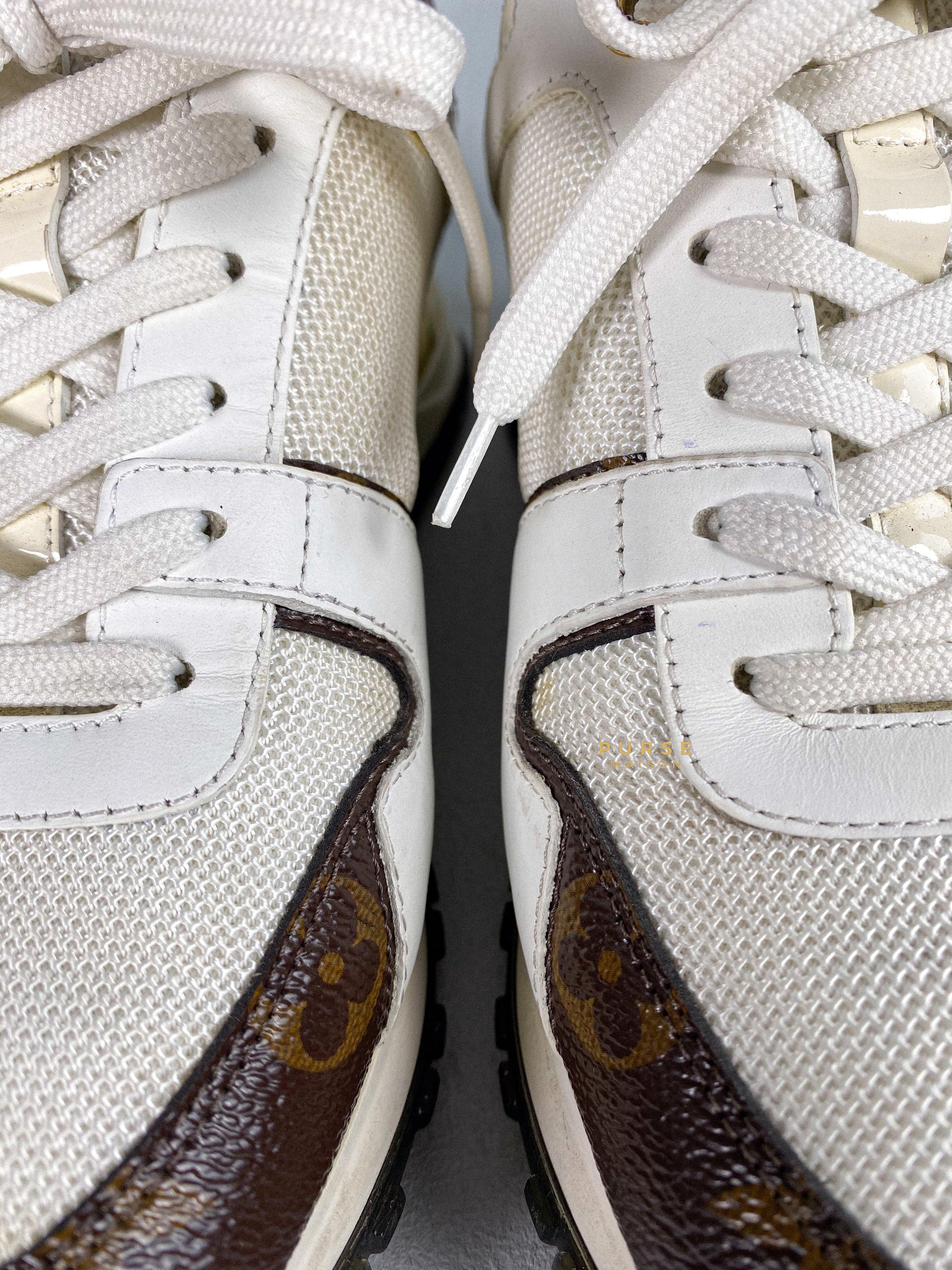 Louis Vuitton White Mesh and Leather Run Away Lace Up Sneakers Size 37 (25cm) | Purse Maison Luxury Bags Shop
