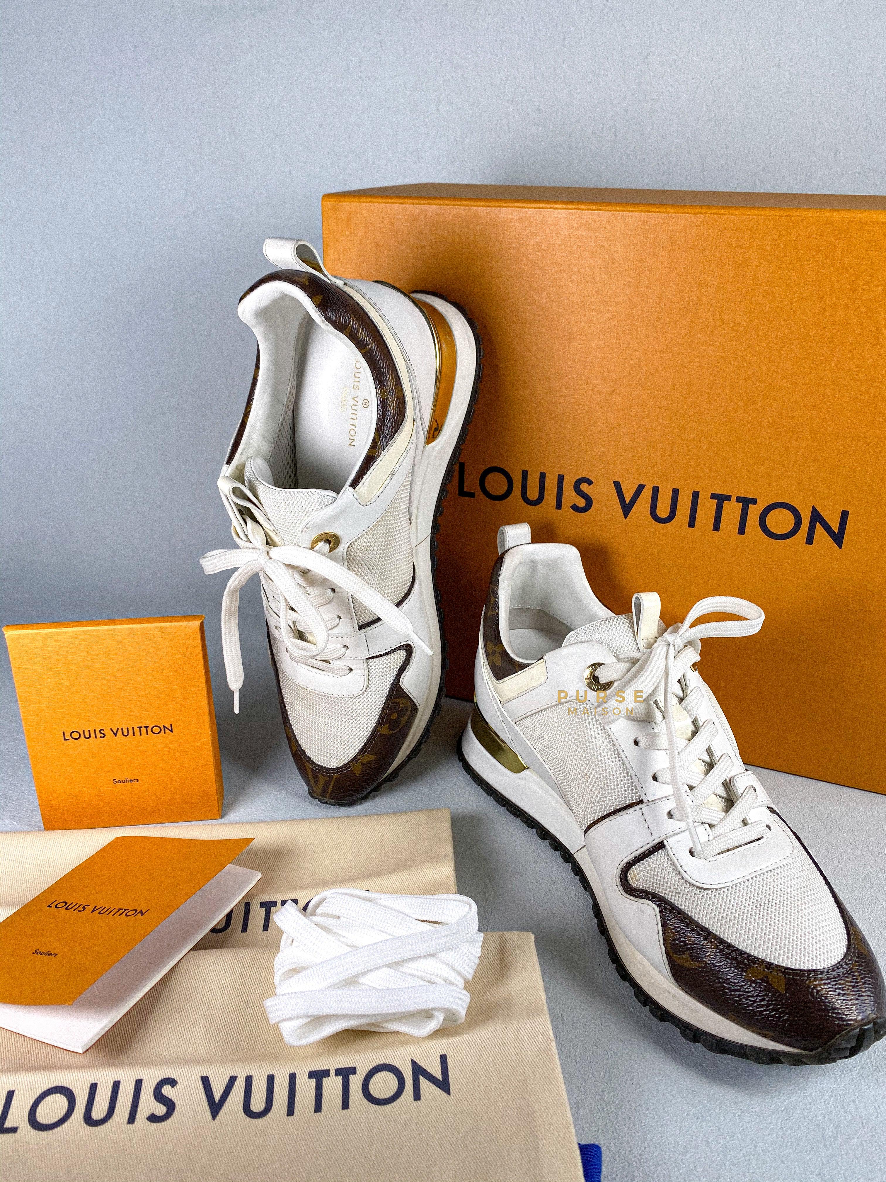 Louis Vuitton White Mesh and Leather Run Away Lace Up Sneakers Size 37 (25cm) | Purse Maison Luxury Bags Shop