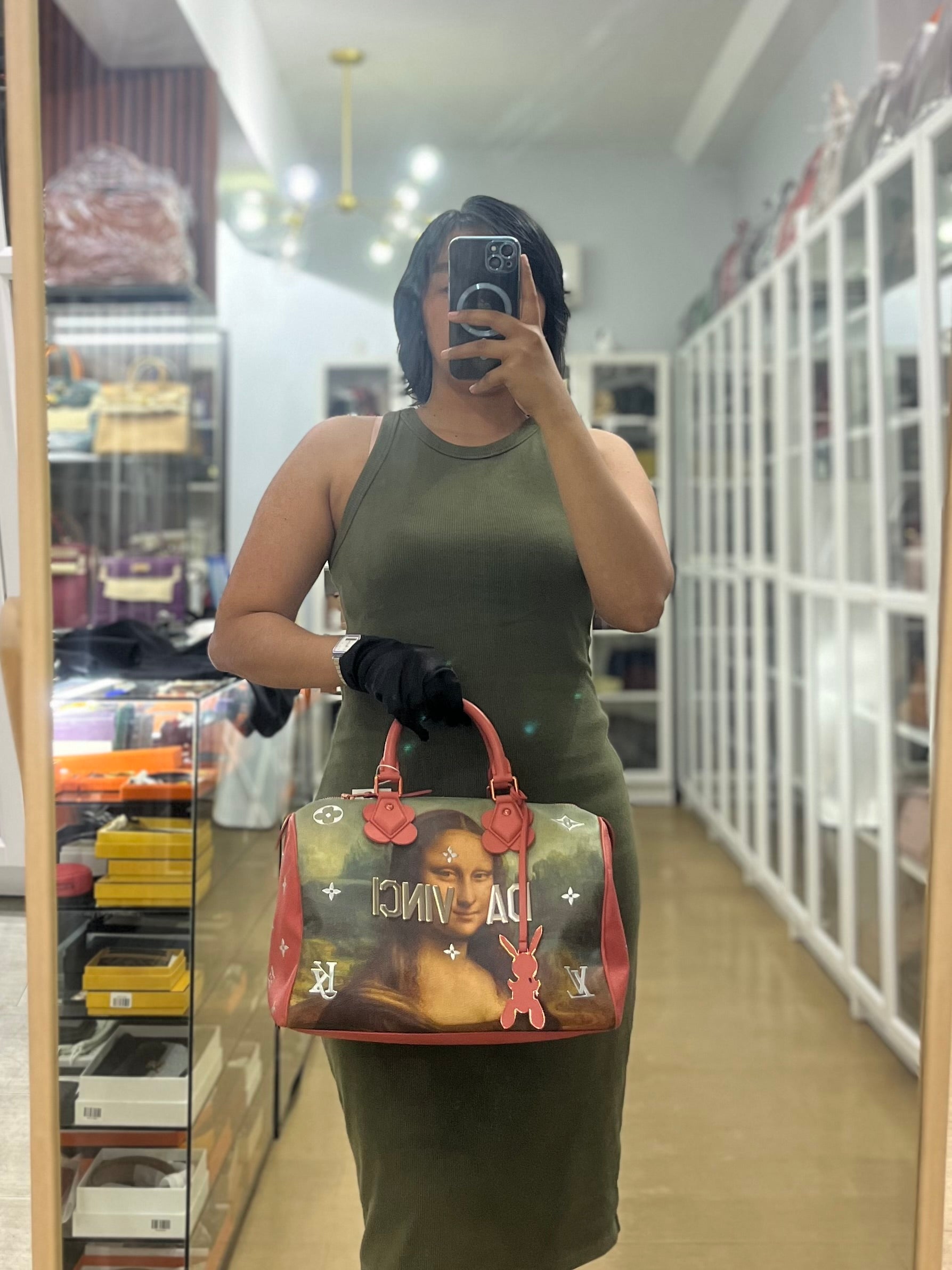 Louis Vuitton x Jeff Koons Speedy 30 in Da Vinci Mona Lisa Cuir Rose(Date code: DU1197) | Purse Maison Luxury Bags Shop