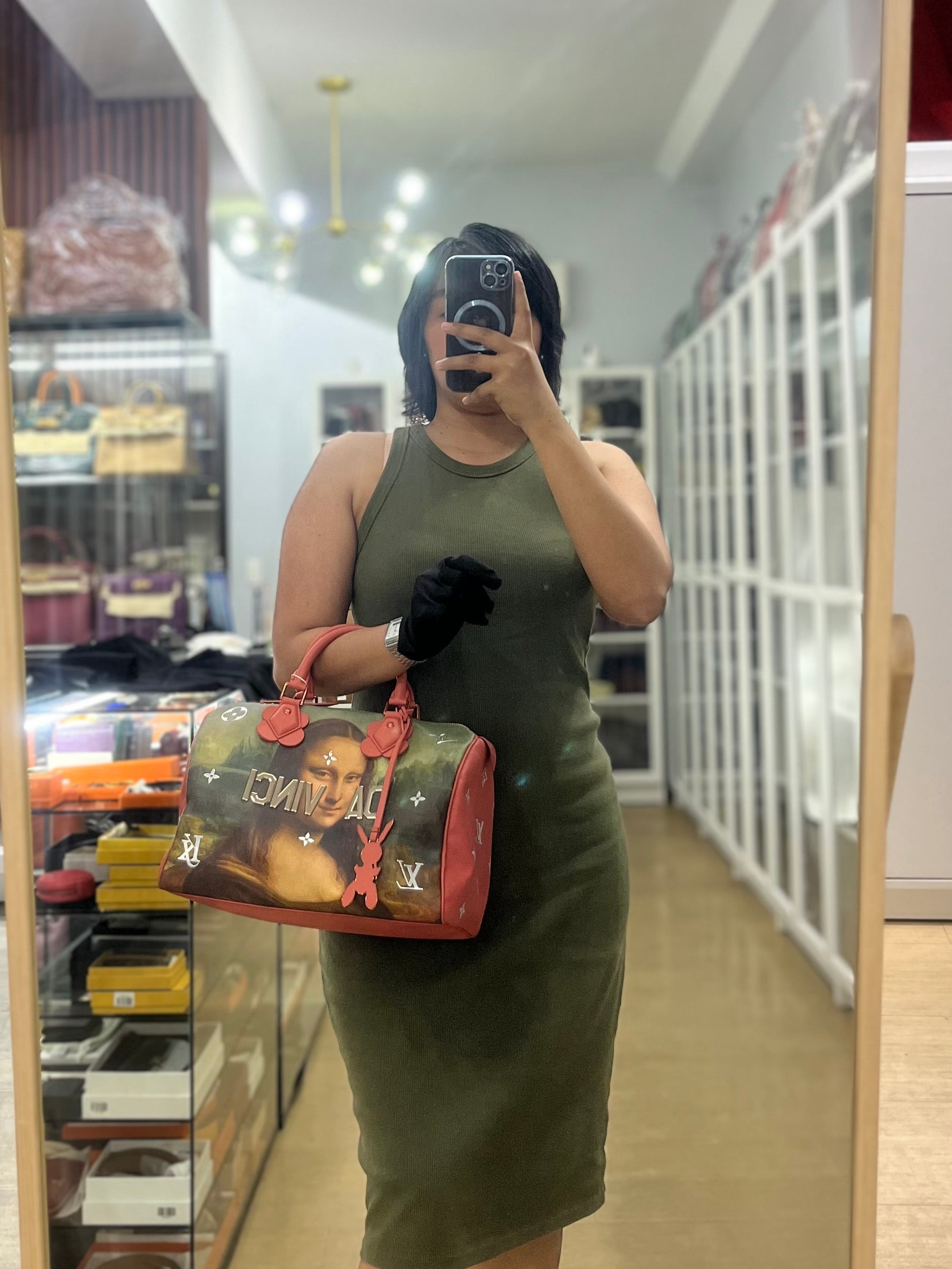 Louis Vuitton x Jeff Koons Speedy 30 in Da Vinci Mona Lisa Cuir Rose(Date code: DU1197) | Purse Maison Luxury Bags Shop