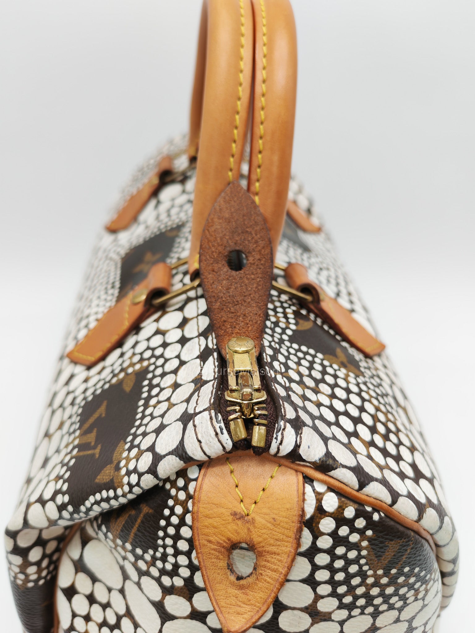 Louis Vuitton X Yayoi Kusama Speedy 30 in White Polka Dot Overlay Monogram Canvas (Datecode: DU4102) | Purse Maison Luxury Bags Shop