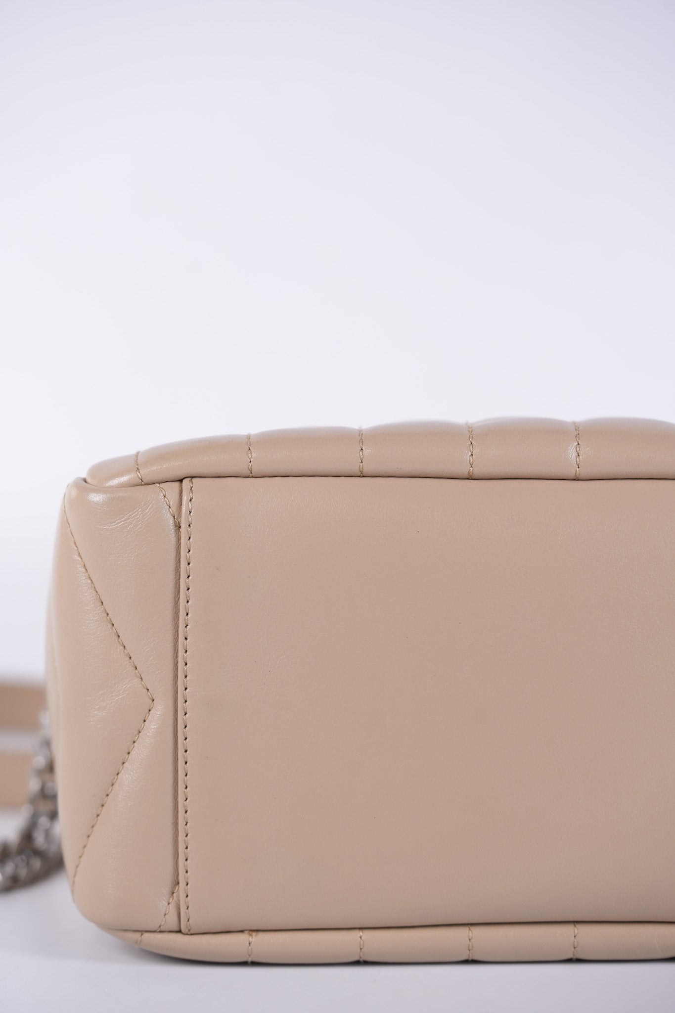 Loulou Bowling Bag in Beige Calfskin Leather & Silver Hardware | Purse Maison Luxury Bags Shop