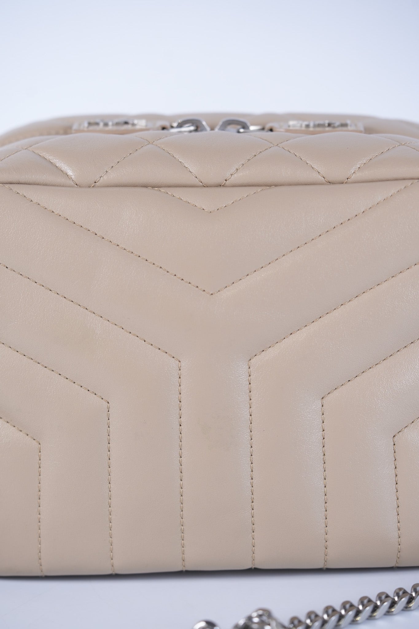 Loulou Bowling Bag in Beige Calfskin Leather & Silver Hardware | Purse Maison Luxury Bags Shop