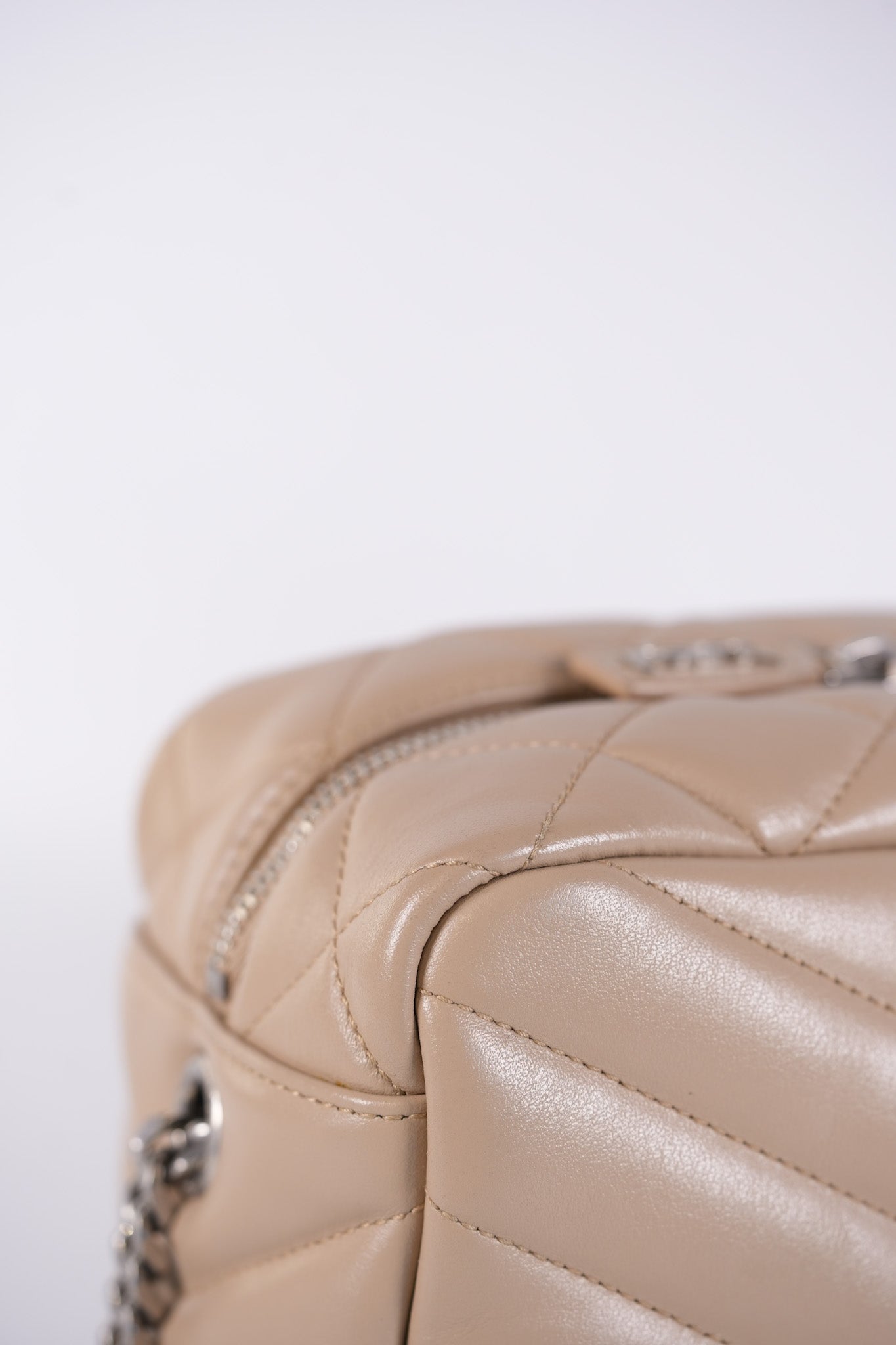 Loulou Bowling Bag in Beige Calfskin Leather & Silver Hardware | Purse Maison Luxury Bags Shop