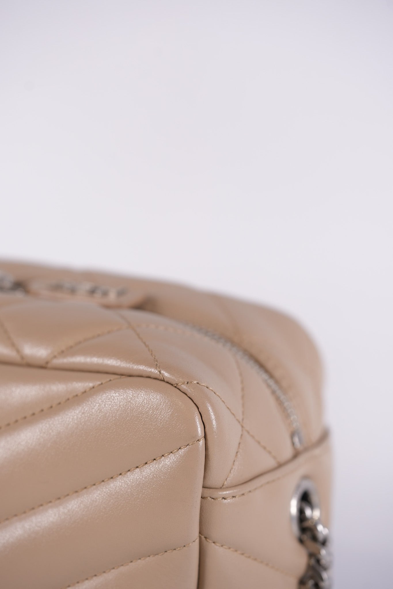 Loulou Bowling Bag in Beige Calfskin Leather & Silver Hardware | Purse Maison Luxury Bags Shop