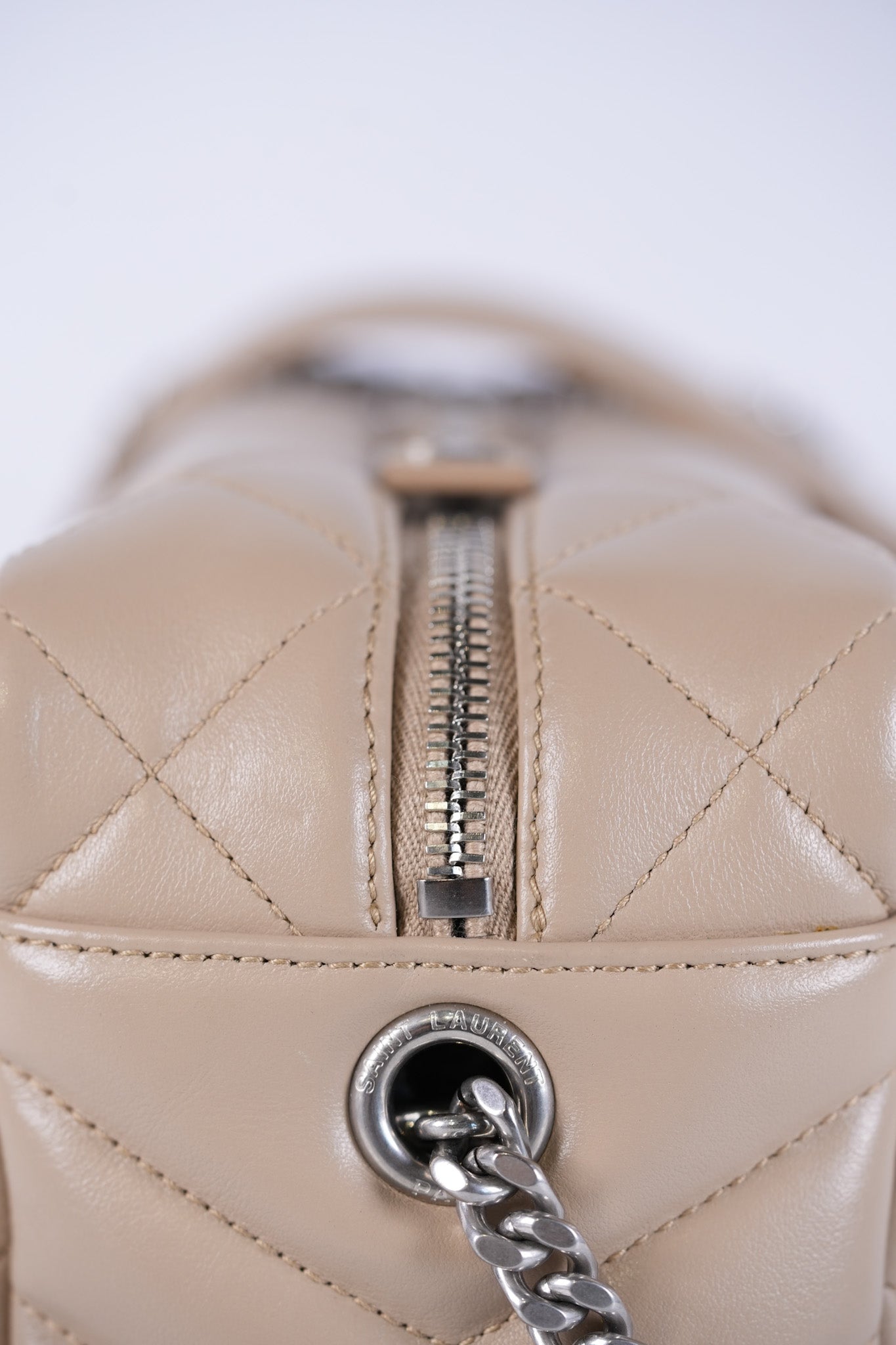 Loulou Bowling Bag in Beige Calfskin Leather & Silver Hardware | Purse Maison Luxury Bags Shop