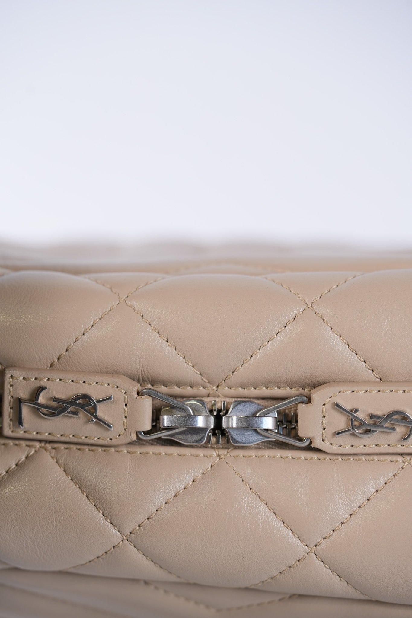 Loulou Bowling Bag in Beige Calfskin Leather & Silver Hardware | Purse Maison Luxury Bags Shop