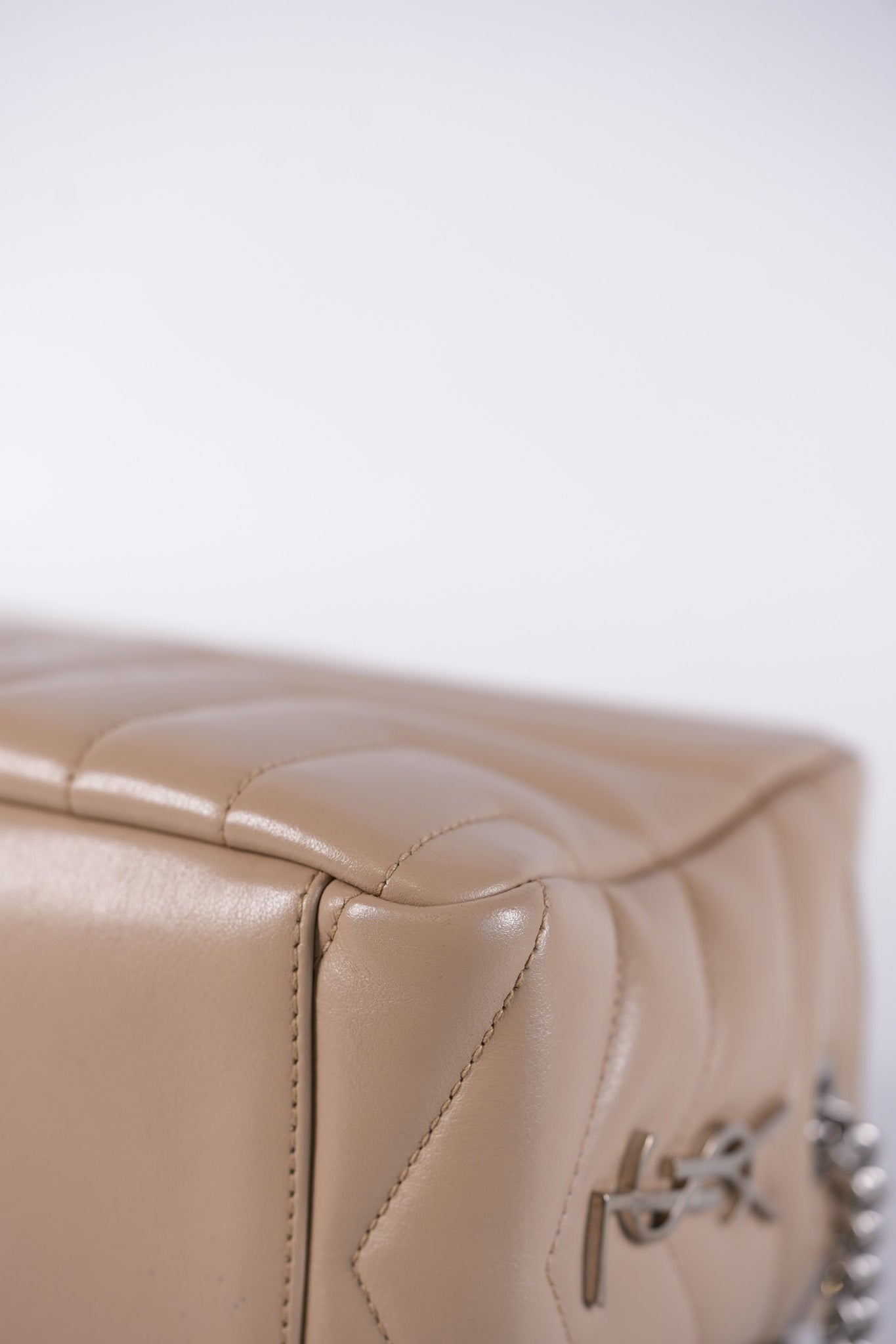 Loulou Bowling Bag in Beige Calfskin Leather & Silver Hardware | Purse Maison Luxury Bags Shop