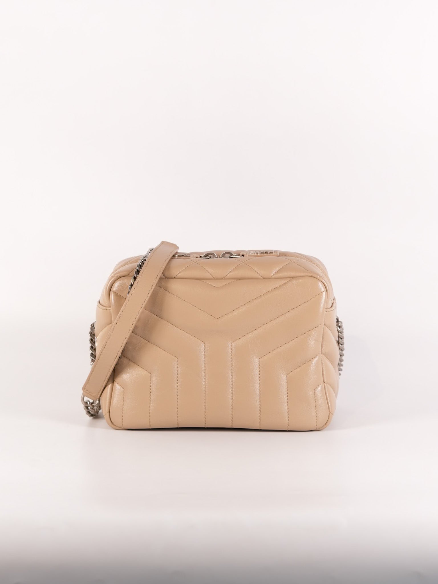 Loulou Bowling Bag in Beige Calfskin Leather & Silver Hardware | Purse Maison Luxury Bags Shop