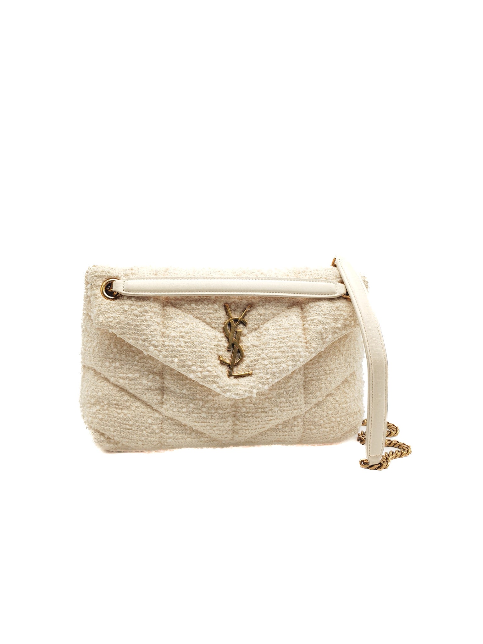 Loulou Puffer Bag Medium in Boucle Tweed Canvas & Gold Hardware | Purse Maison Luxury Bags Shop