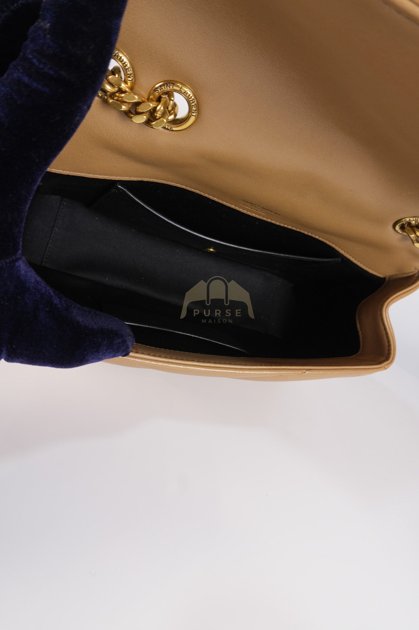 Loulou Shoulder Bag Small in Dark Beige Matelasse Lambskin | Purse Maison Luxury Bags Shop