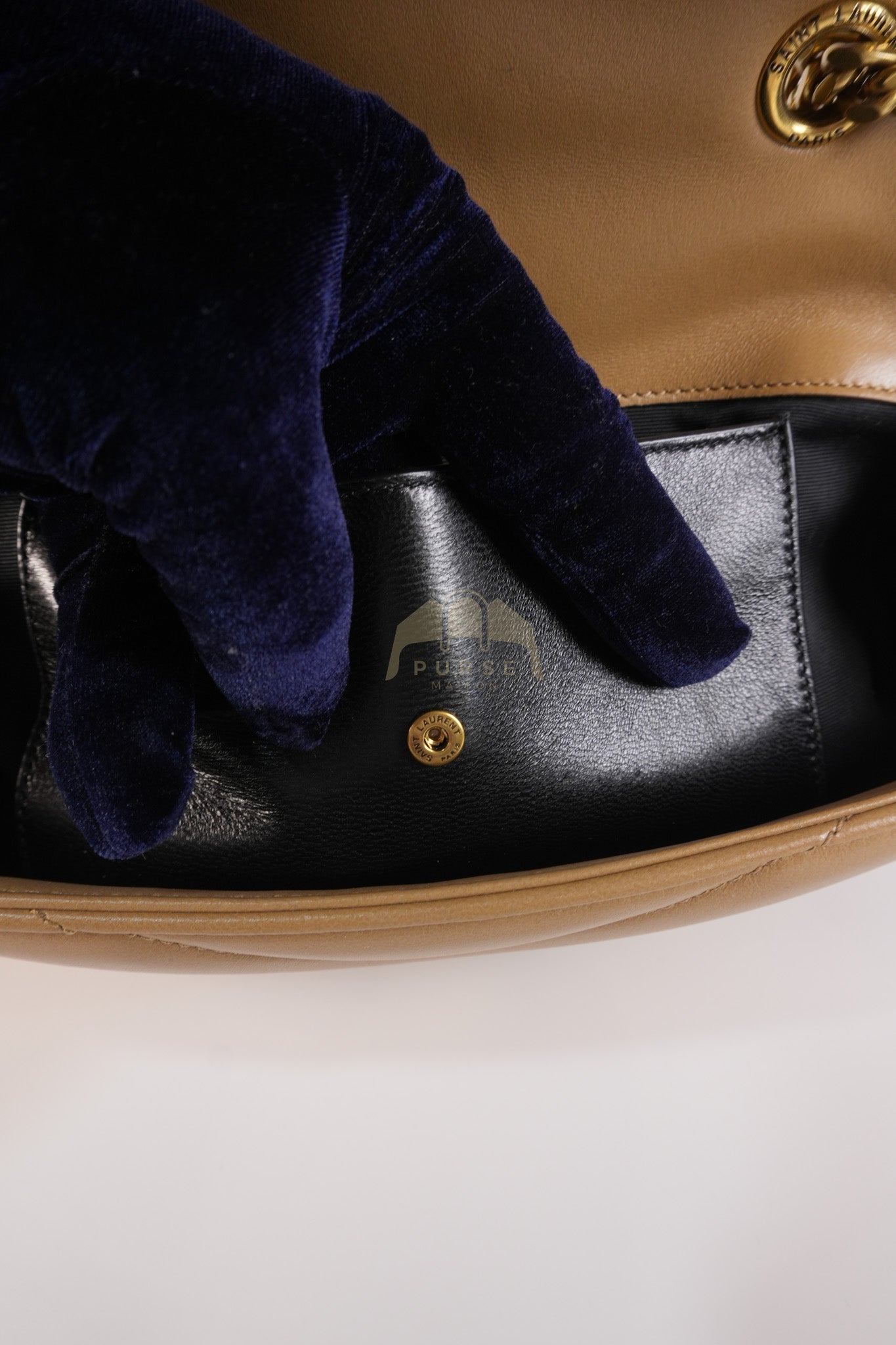 Loulou Shoulder Bag Small in Dark Beige Matelasse Lambskin | Purse Maison Luxury Bags Shop