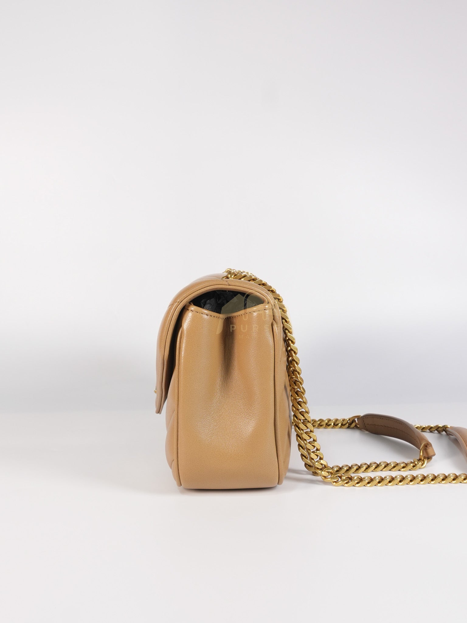 Loulou Shoulder Bag Small in Dark Beige Matelasse Lambskin | Purse Maison Luxury Bags Shop