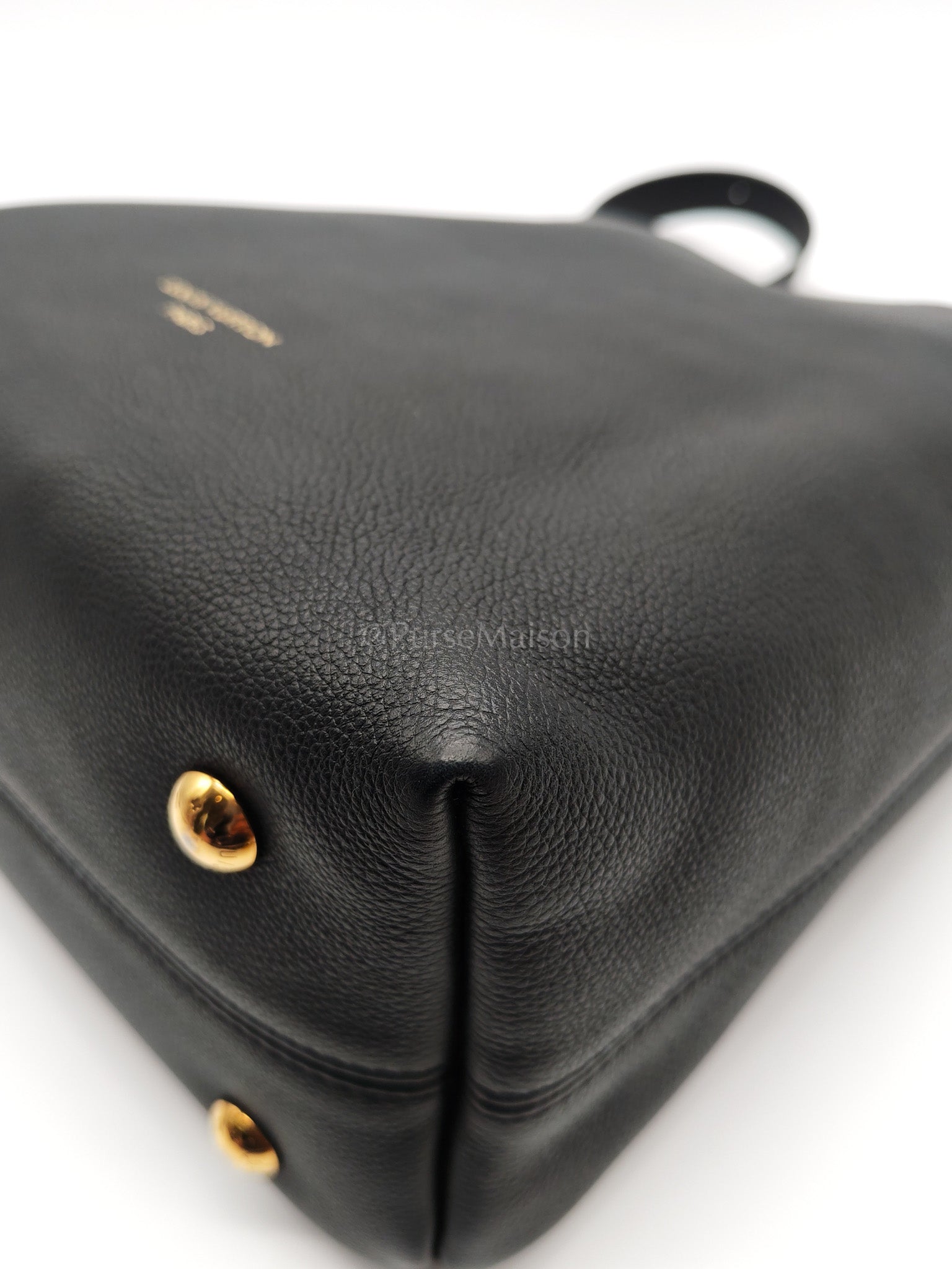 Low Key Hobo PM Black Grained Calfskin Leather Gold Hardware (Microchip) | Purse Maison Luxury Bags Shop