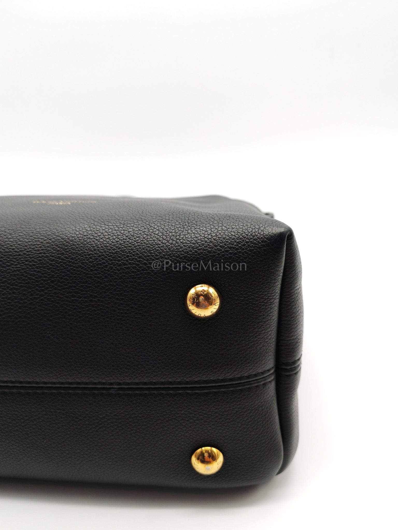 Low Key Hobo PM Black Grained Calfskin Leather Gold Hardware (Microchip) | Purse Maison Luxury Bags Shop