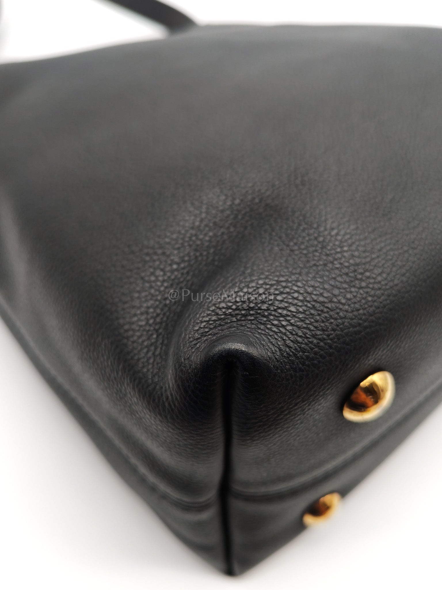 Low Key Hobo PM Black Grained Calfskin Leather Gold Hardware (Microchip) | Purse Maison Luxury Bags Shop