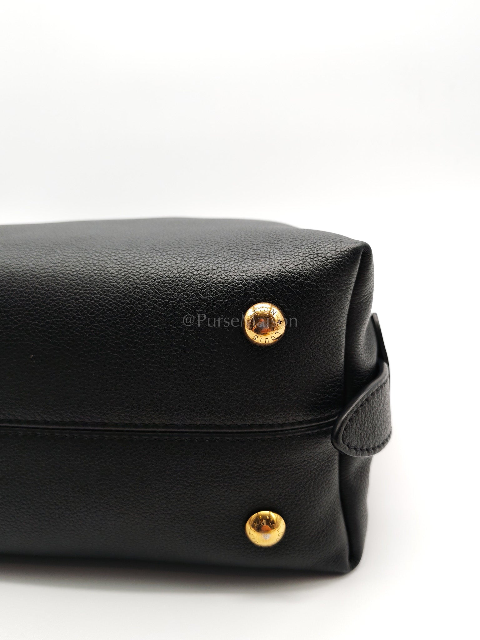 Low Key Hobo PM Black Grained Calfskin Leather Gold Hardware (Microchip) | Purse Maison Luxury Bags Shop