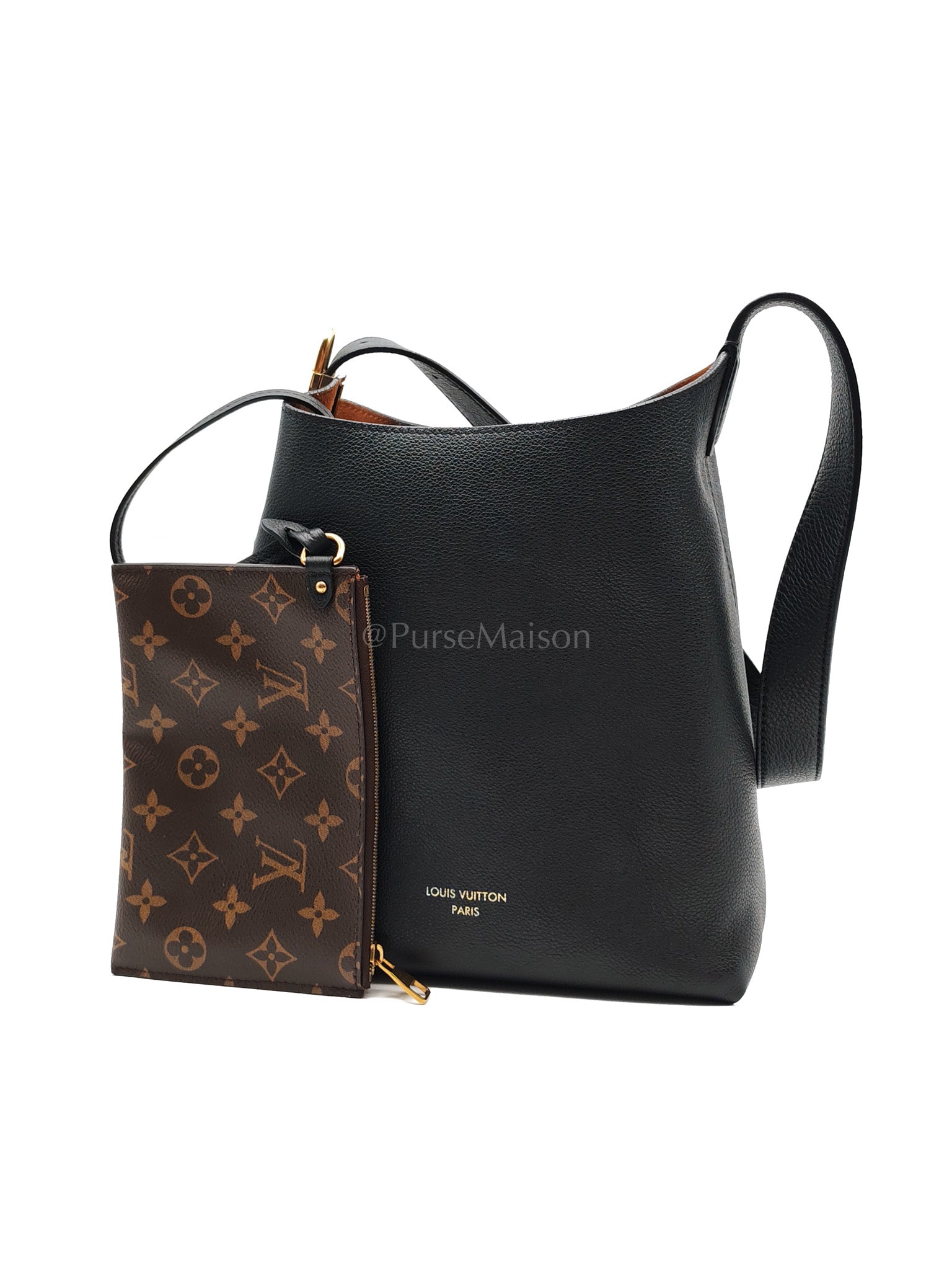 Low Key Hobo PM Black Grained Calfskin Leather Gold Hardware (Microchip) | Purse Maison Luxury Bags Shop