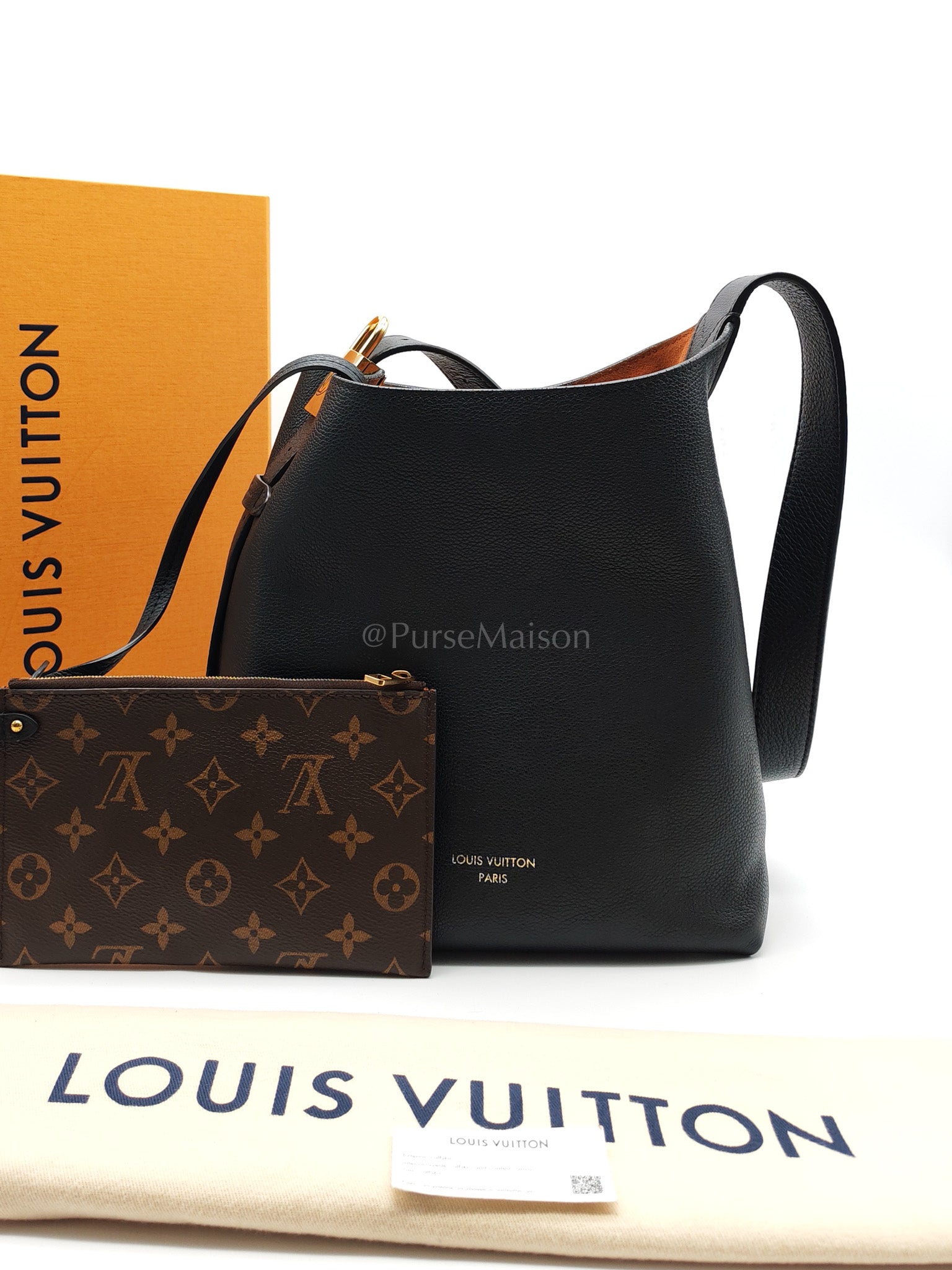 Low Key Hobo PM Black Grained Calfskin Leather Gold Hardware (Microchip) | Purse Maison Luxury Bags Shop