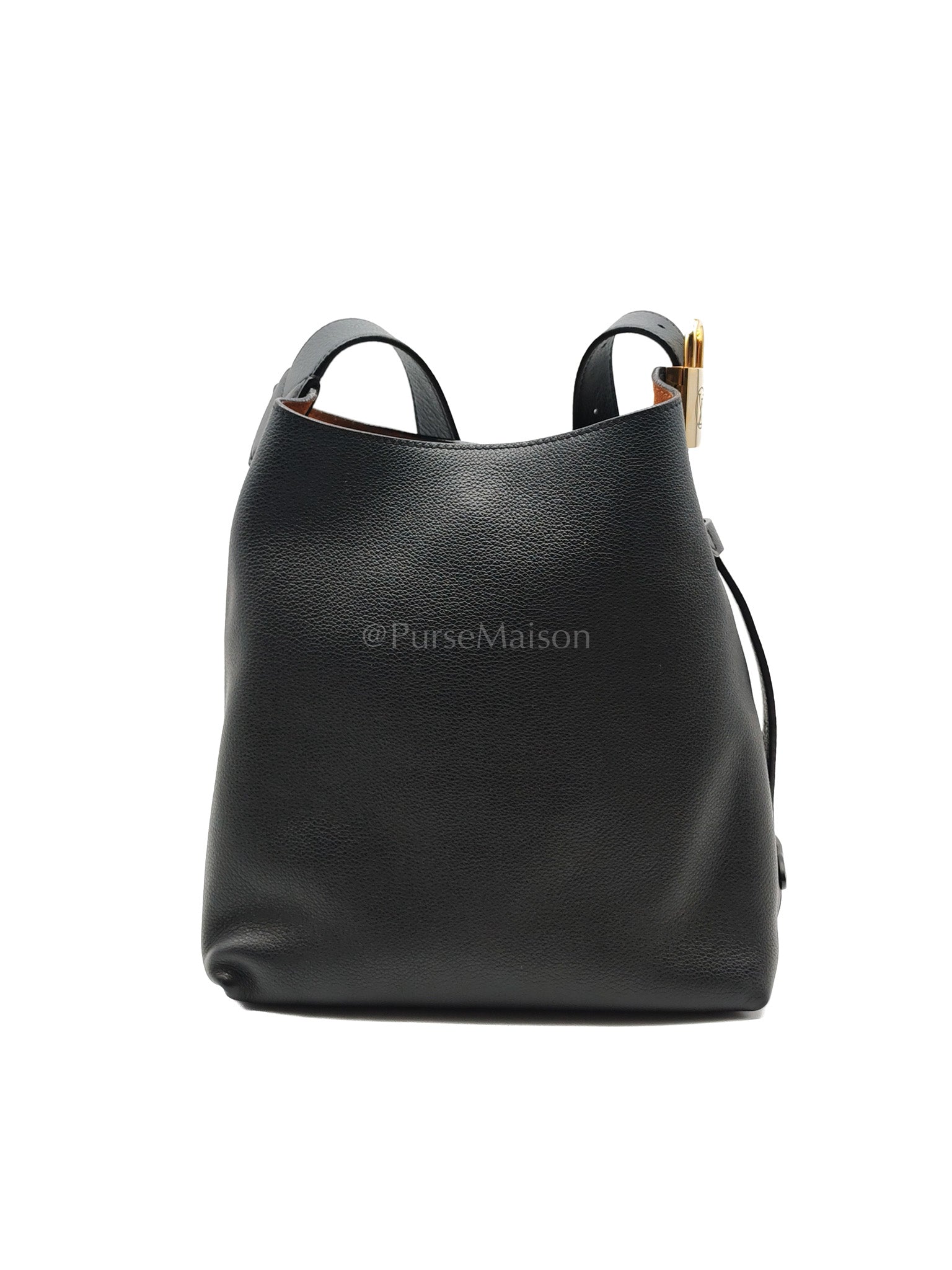 Low Key Hobo PM Black Grained Calfskin Leather Gold Hardware (Microchip) | Purse Maison Luxury Bags Shop