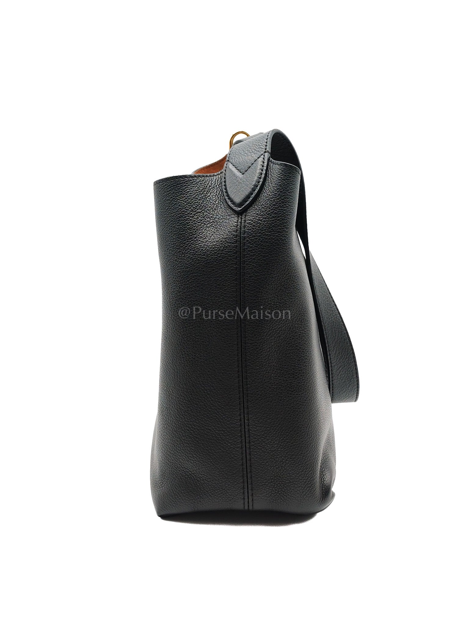 Low Key Hobo PM Black Grained Calfskin Leather Gold Hardware (Microchip) | Purse Maison Luxury Bags Shop