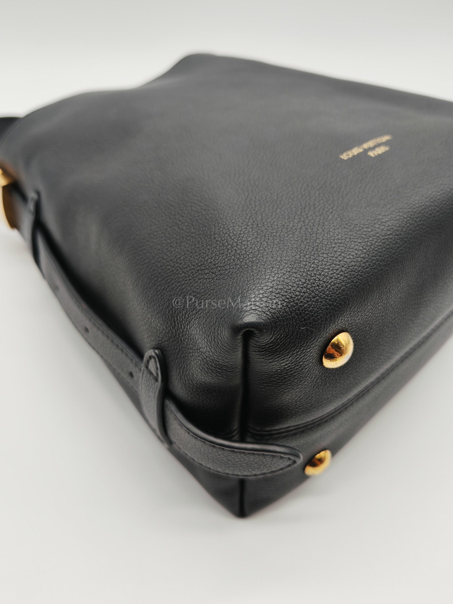 Low Key Hobo PM Black Grained Calfskin Leather Gold Hardware (Microchip) | Purse Maison Luxury Bags Shop