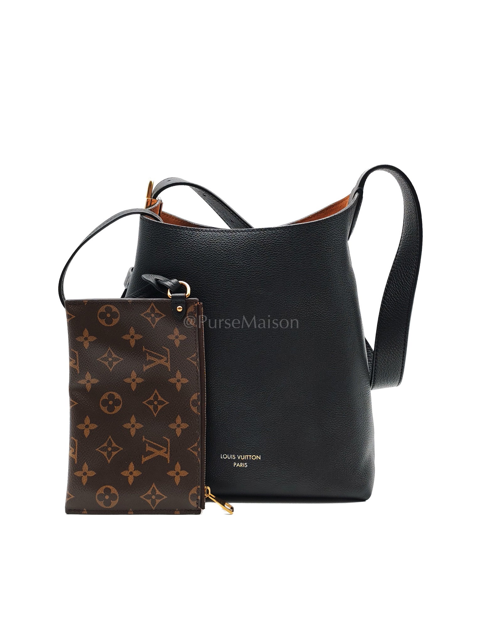 Low Key Hobo PM Black Grained Calfskin Leather Gold Hardware (Microchip) | Purse Maison Luxury Bags Shop