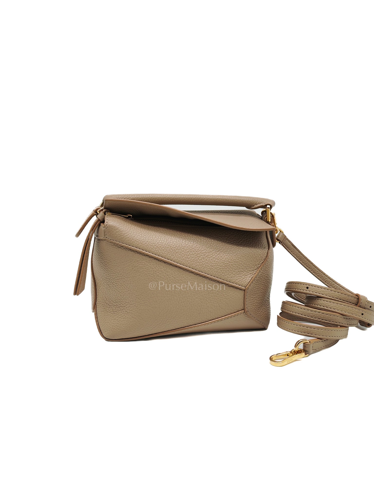 Loewe Puzzle Edge Bag in Dark Beige Soft Grained Calfskin Leather and Gold Hardware