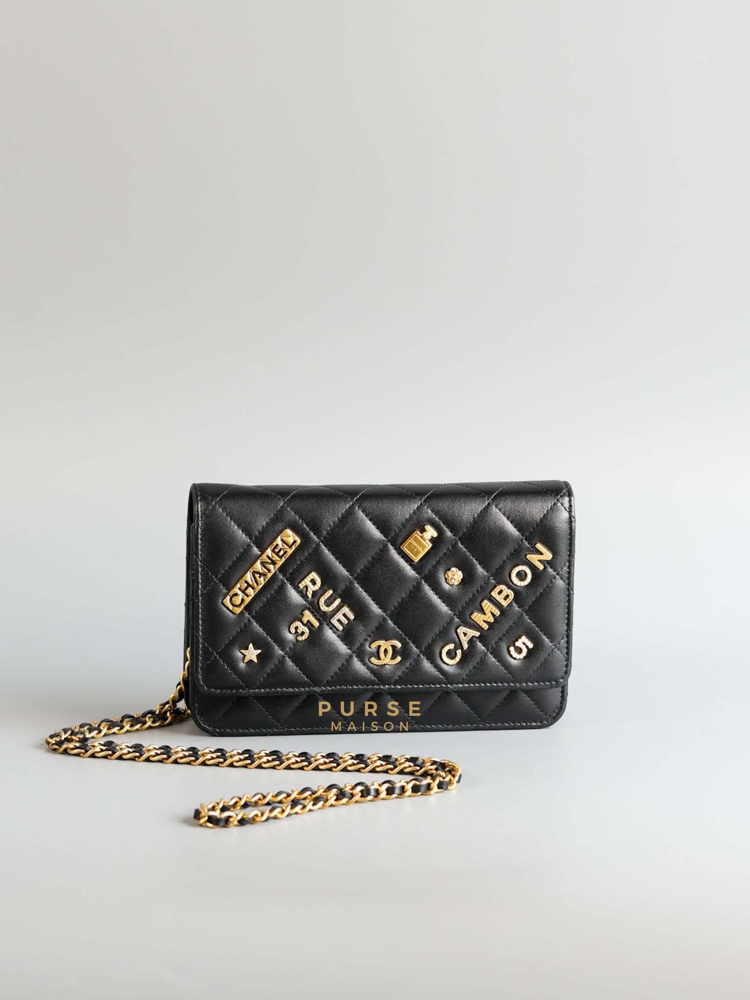 Lucky Charm Seasonal Wallet On Chain (WOC) Black Lambskin Leather Series 31 | Purse Maison Luxury Bags Shop