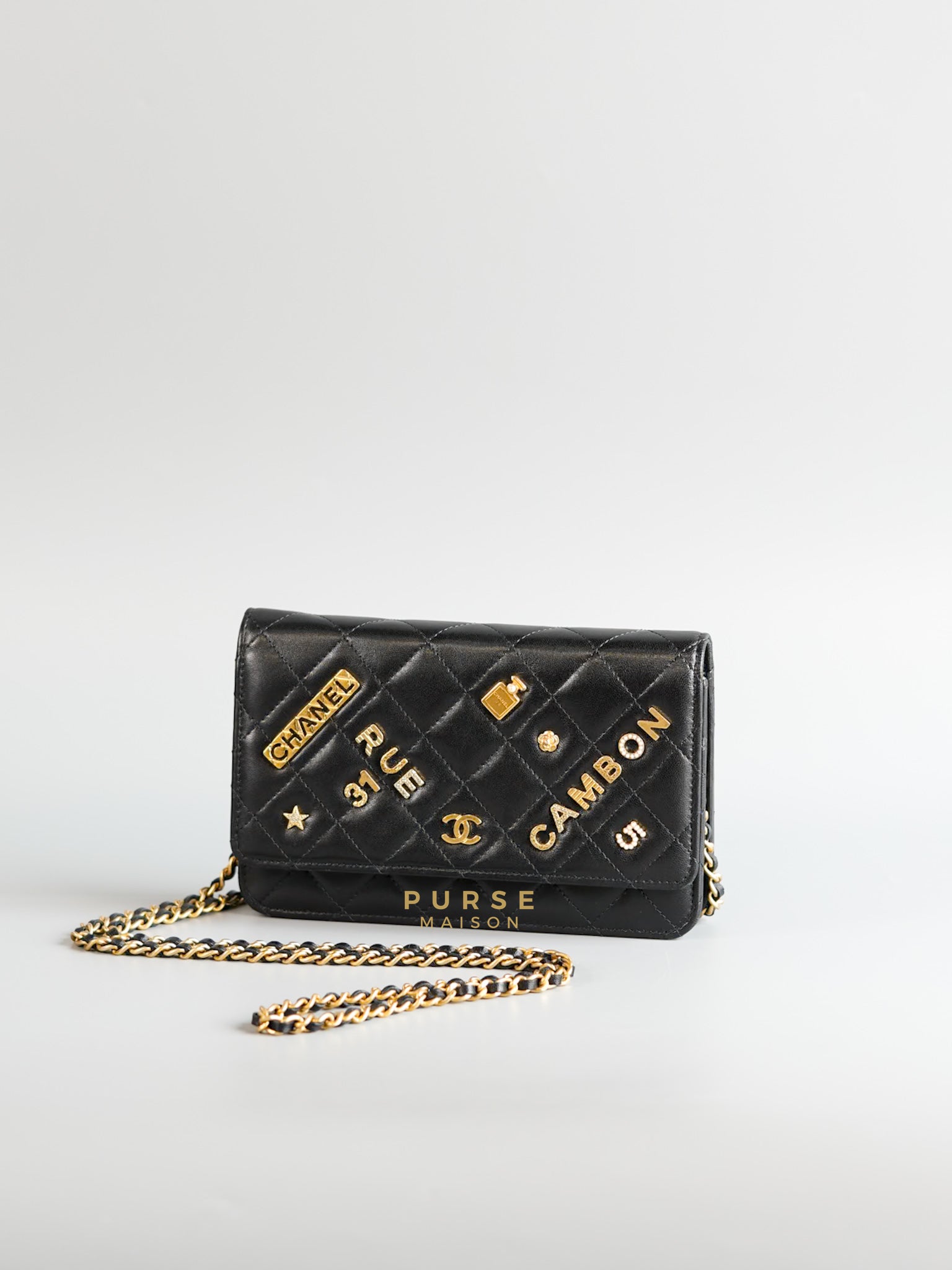 Lucky Charm Seasonal Wallet On Chain (WOC) Black Lambskin Leather Series 31 | Purse Maison Luxury Bags Shop