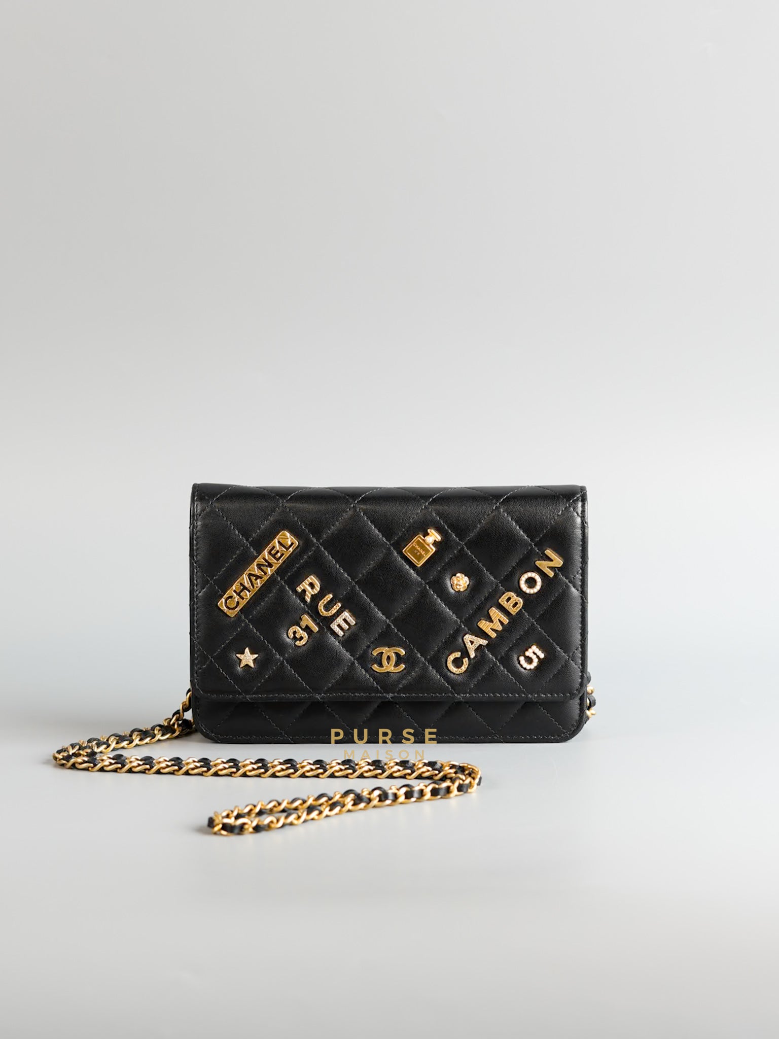 Lucky Charm Seasonal Wallet On Chain (WOC) Black Lambskin Leather Series 31 | Purse Maison Luxury Bags Shop