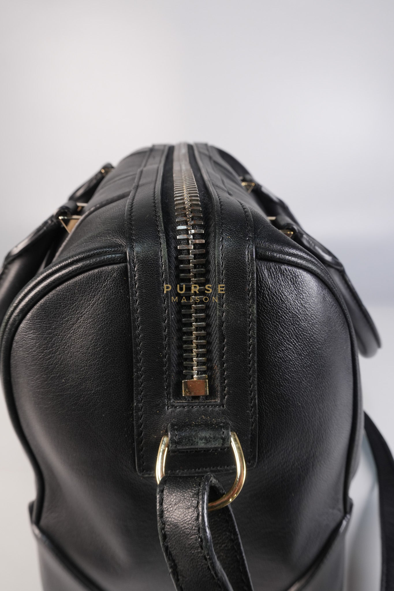 Lucrezia Duffle Bag in Black Smooth Calfskin Leather & Silver Leather | Purse Maison Luxury Bags Shop