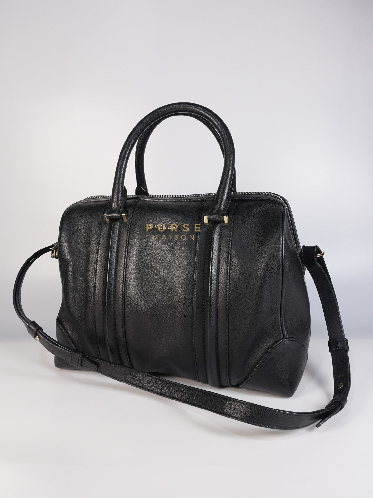 Lucrezia Duffle Bag in Black Smooth Calfskin Leather & Silver Leather | Purse Maison Luxury Bags Shop