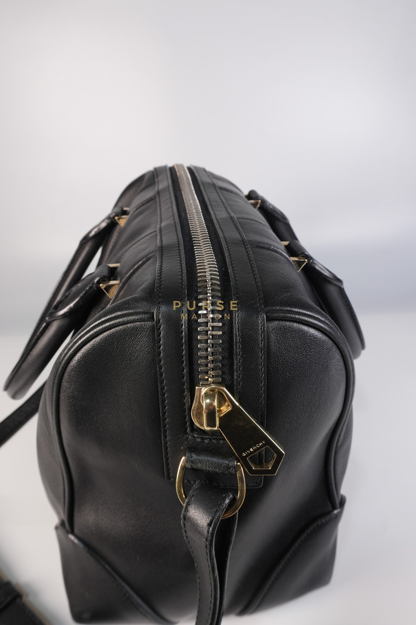 Lucrezia Duffle Bag in Black Smooth Calfskin Leather & Silver Leather | Purse Maison Luxury Bags Shop