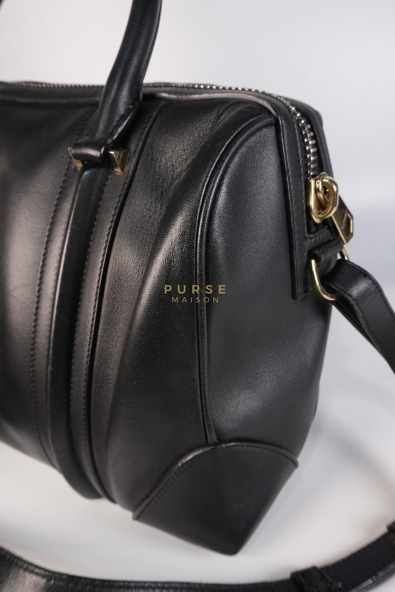 Lucrezia Duffle Bag in Black Smooth Calfskin Leather & Silver Leather | Purse Maison Luxury Bags Shop