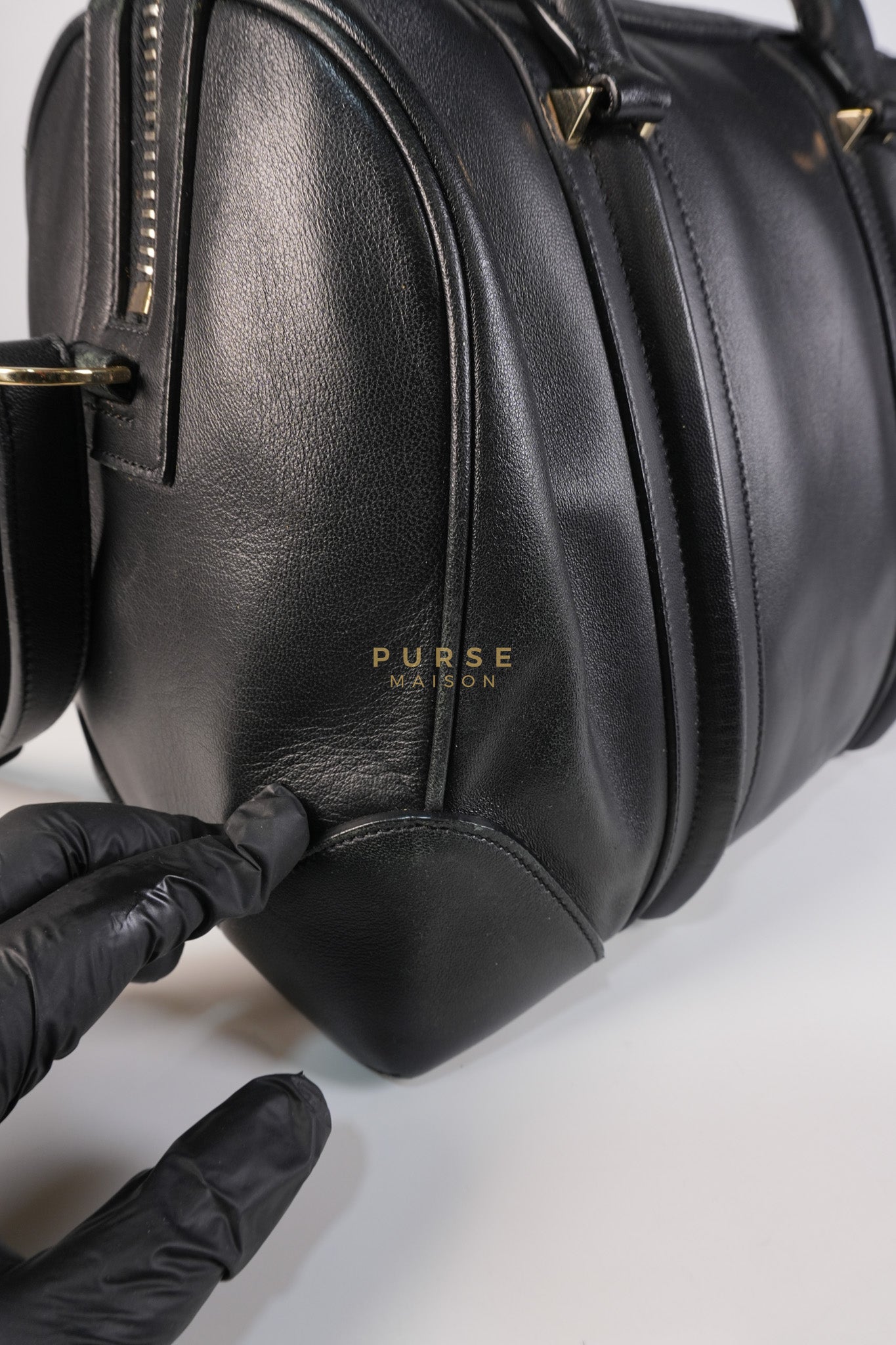 Lucrezia Duffle Bag in Black Smooth Calfskin Leather & Silver Leather | Purse Maison Luxury Bags Shop