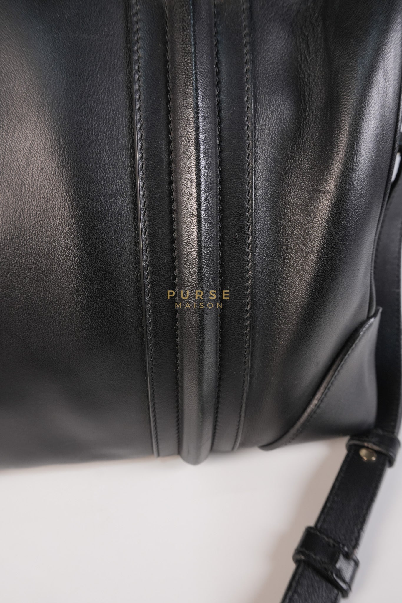 Lucrezia Duffle Bag in Black Smooth Calfskin Leather & Silver Leather | Purse Maison Luxury Bags Shop