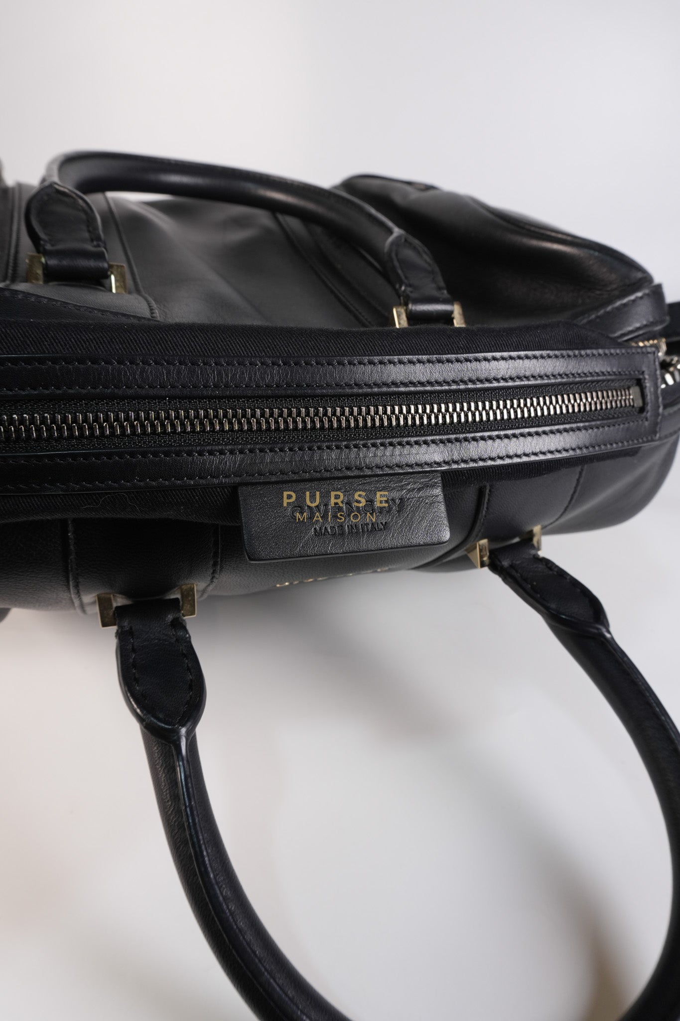 Lucrezia Duffle Bag in Black Smooth Calfskin Leather & Silver Leather | Purse Maison Luxury Bags Shop