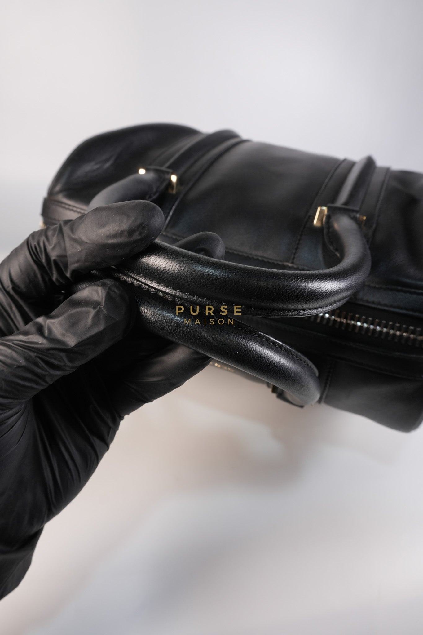 Lucrezia Duffle Bag in Black Smooth Calfskin Leather & Silver Leather | Purse Maison Luxury Bags Shop