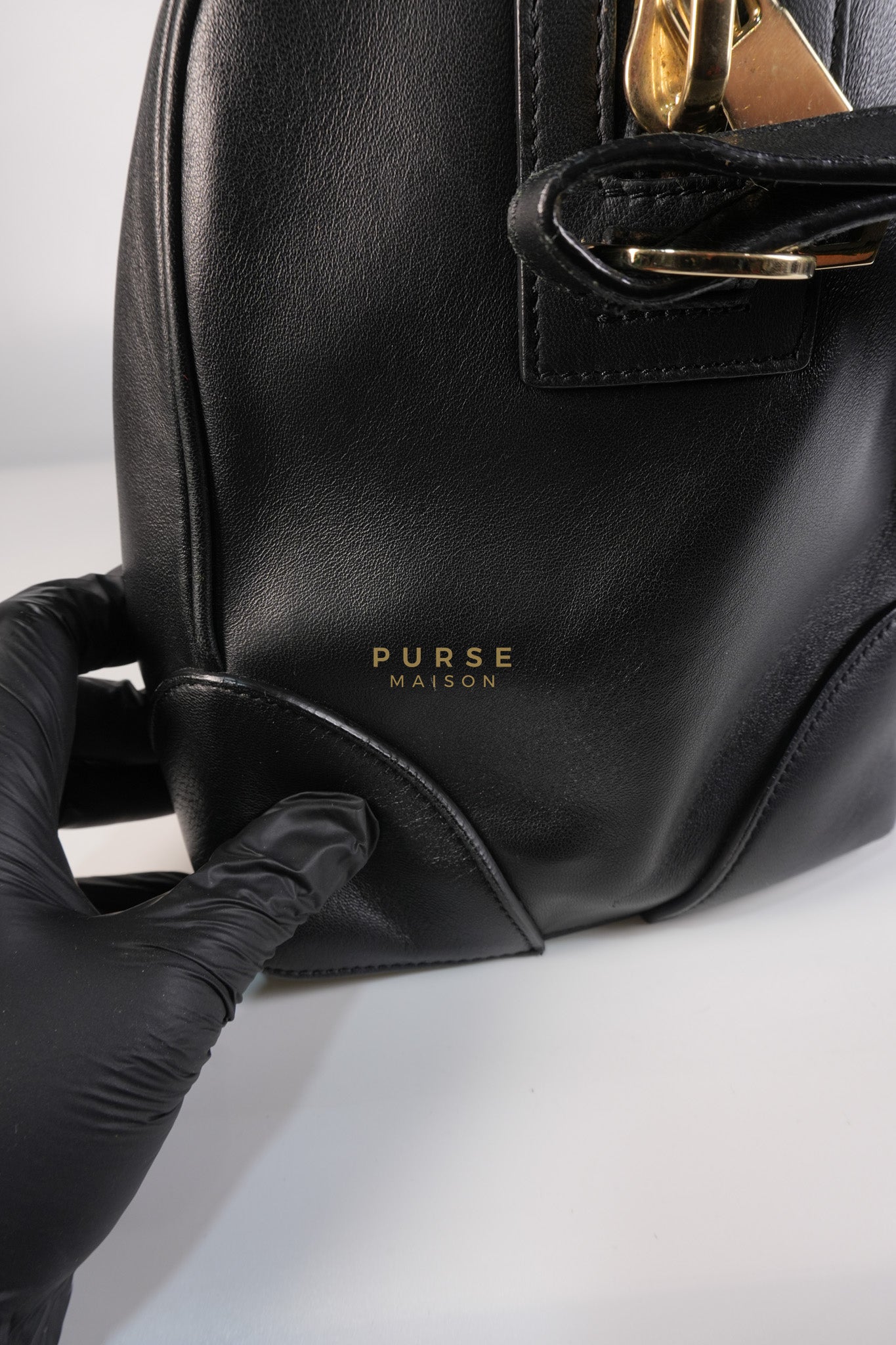 Lucrezia Duffle Bag in Black Smooth Calfskin Leather & Silver Leather | Purse Maison Luxury Bags Shop