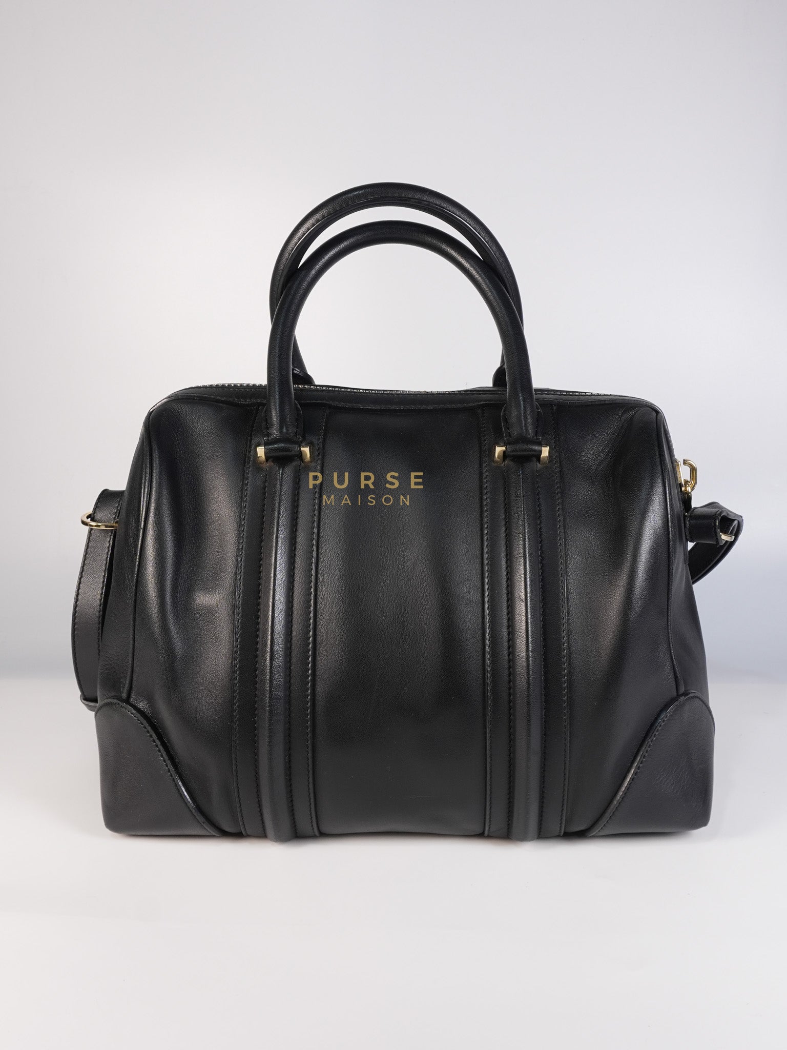 Lucrezia Duffle Bag in Black Smooth Calfskin Leather & Silver Leather | Purse Maison Luxury Bags Shop