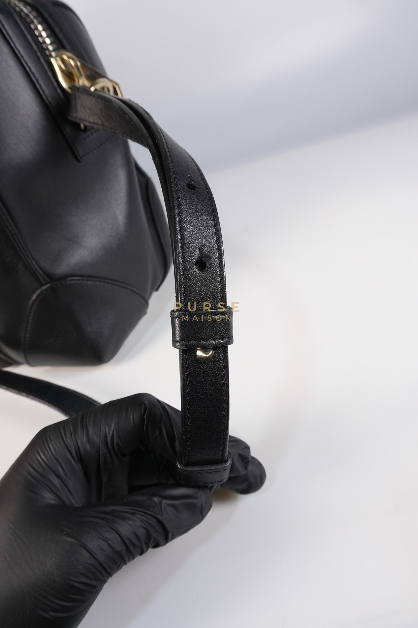 Lucrezia Duffle Bag in Black Smooth Calfskin Leather & Silver Leather | Purse Maison Luxury Bags Shop